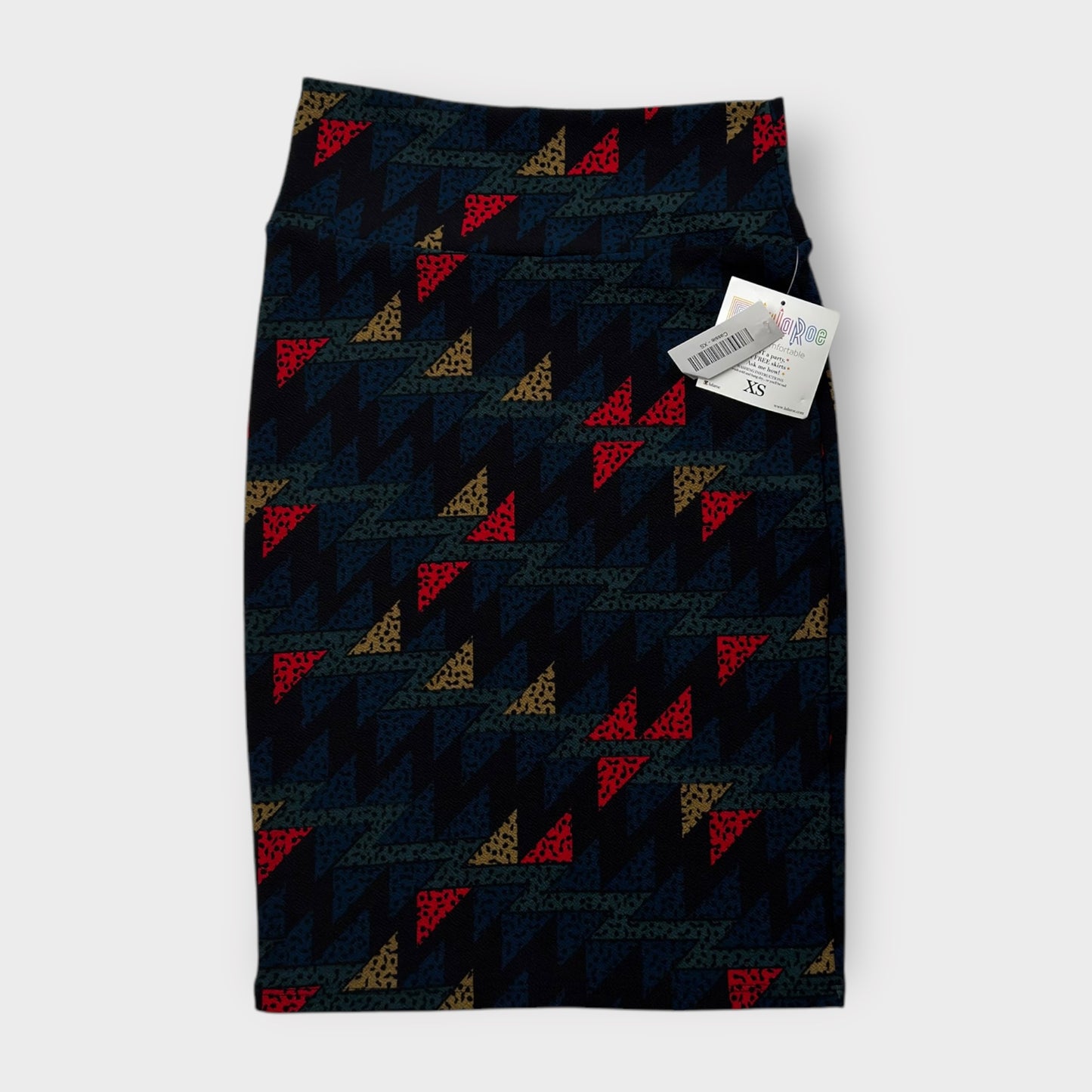 LuLaRoe Cassie Pencil Skirt - Multicolor Geometric Triangles - Size XS (2-4) - NWT