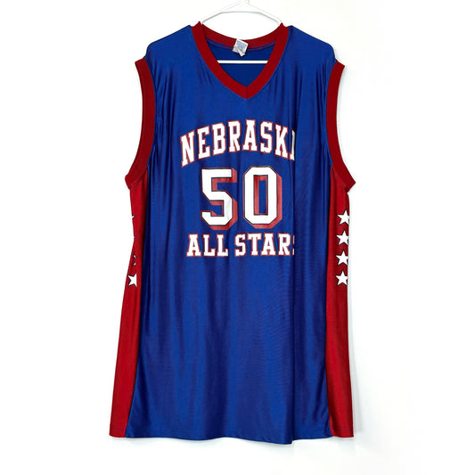Nebraska All-Stars | Mens Basketball Jersey #50 | Color: Blue/Red | Size: 50 (+4” Extra Length) | GUC