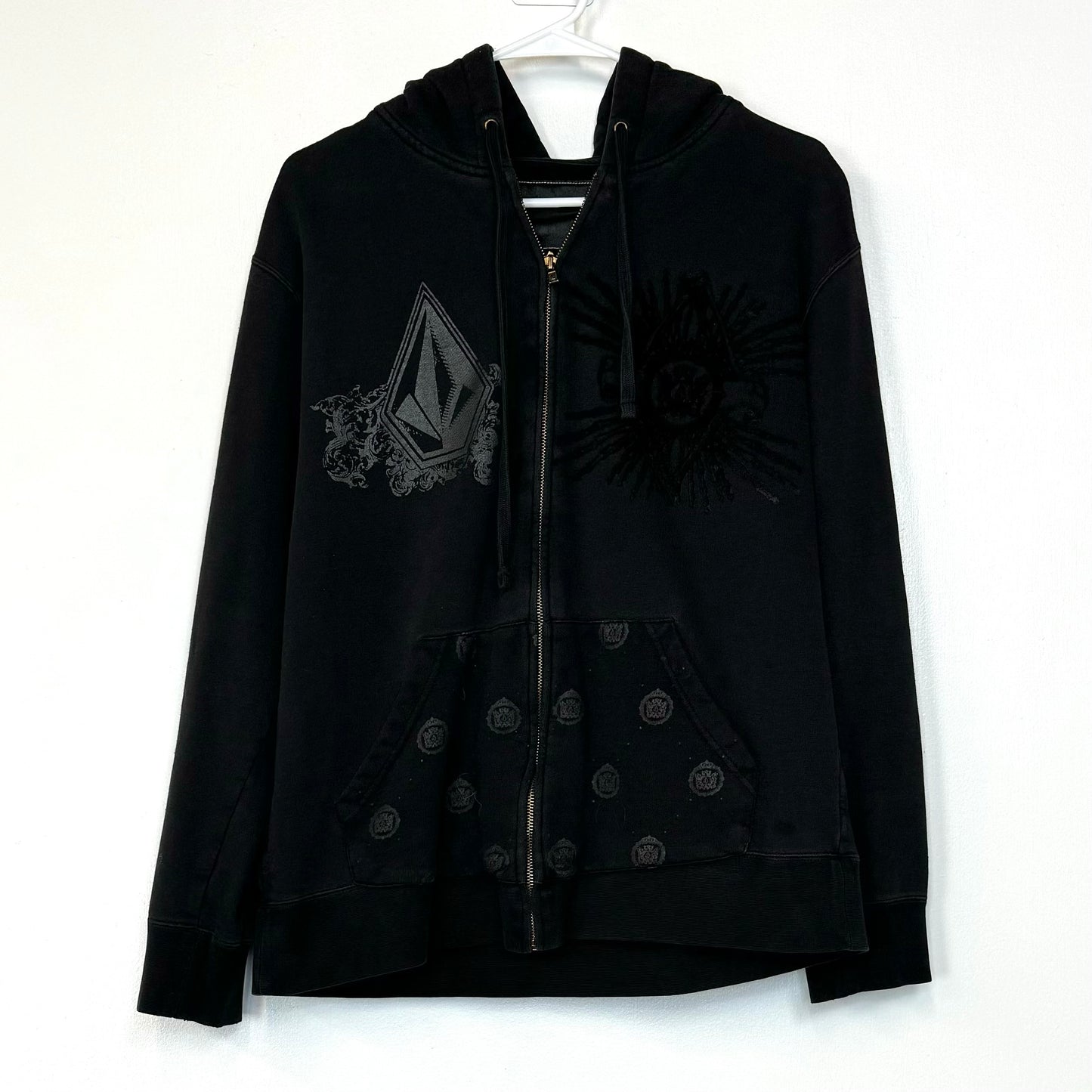 Volcom | Velvet Logo Hooded Full-Zip Sweatshirt | Color: Black | Size: M | Pre-Owned/Vintage