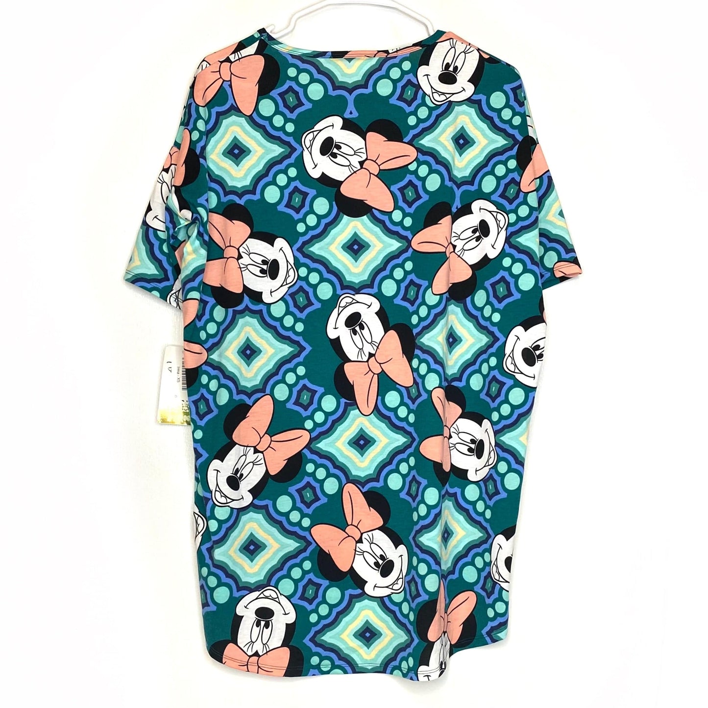 LuLaRoe Womens Size XS Blue/Green ‘Minnie Mouse’ Irma Graphic S/s Top NWT