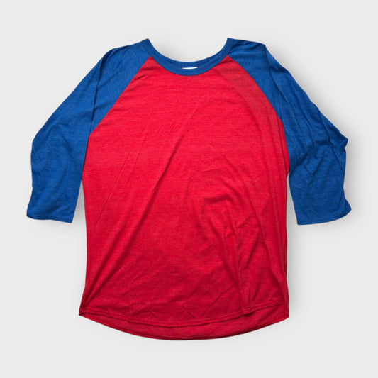 LuLaRoe Randy Tee 2XL (20-22) - Red and Blue Heathered Raglan - Soft Stretch Polyester Rayon Blend