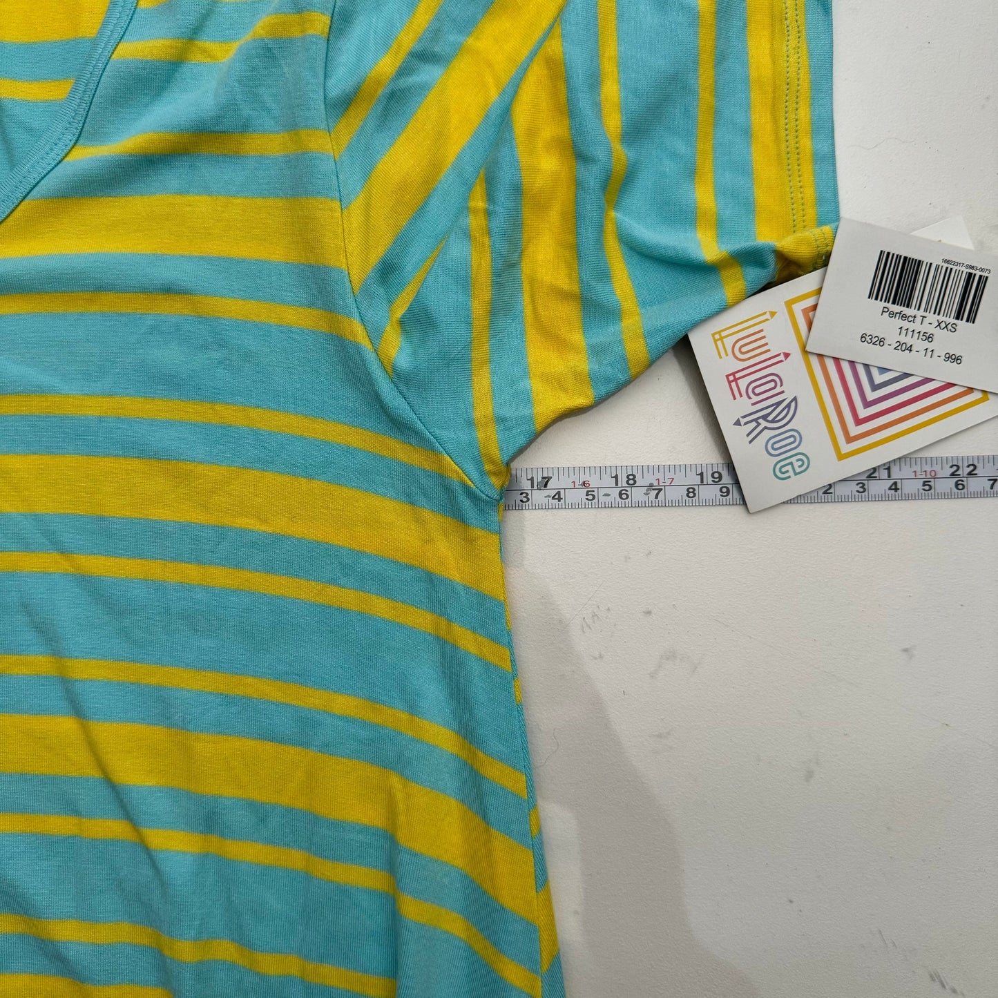 LuLaRoe Vault | Perfect T Swing Top | Size: XXS (0-6) | Color: Pistachio/Yellow | Striped | NWT