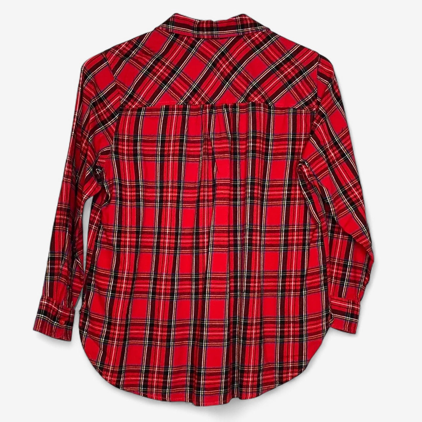 Women's Red Plaid Flannel Long Sleeve Button-Up Shirt - Size L (12-14) - Time and Tru - EUC