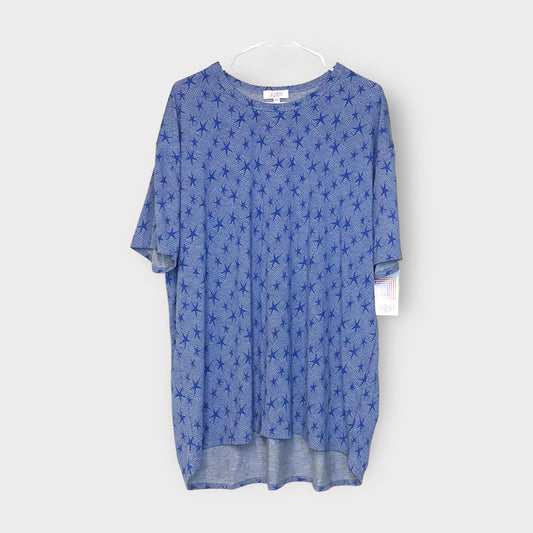 LuLaRoe Patrick S/s Top | 3XL | Gray/Blue Stars | NWT