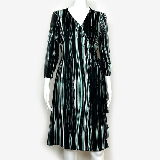 LuLaRoe Vault | Michelle Wrap Dress | Size: M | Color: Black/Green | Verticla Striped | NWT