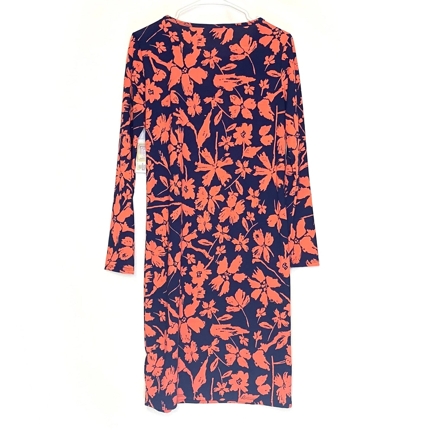 LuLaRoe Womens L Debbie Blue/Orange Floral L/s Sheath Dress NWT