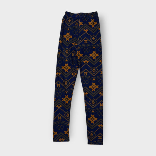 LuLaRoe Kids Leggings L/XL (8-14) - Navy & Orange Star Geometric Print - Ultra Soft Stretch Fabric