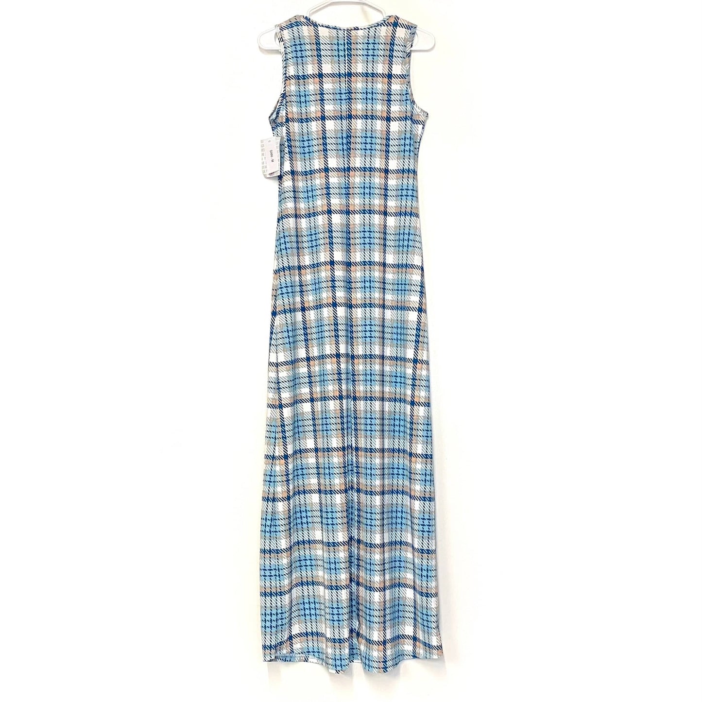 LuLaRoe Womens Size M Beige/Blue/White Tartan Plaid Dani Maxi Dress Sleeveless NWT