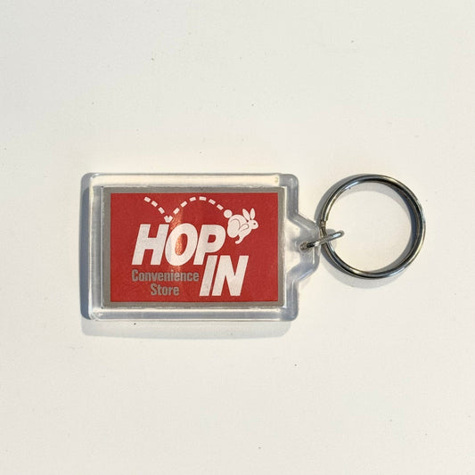 Vintage ‘Hop-In Convenience Stores -1993’ Key Ring Rectangle Clear Acrylic, Pre-Owned