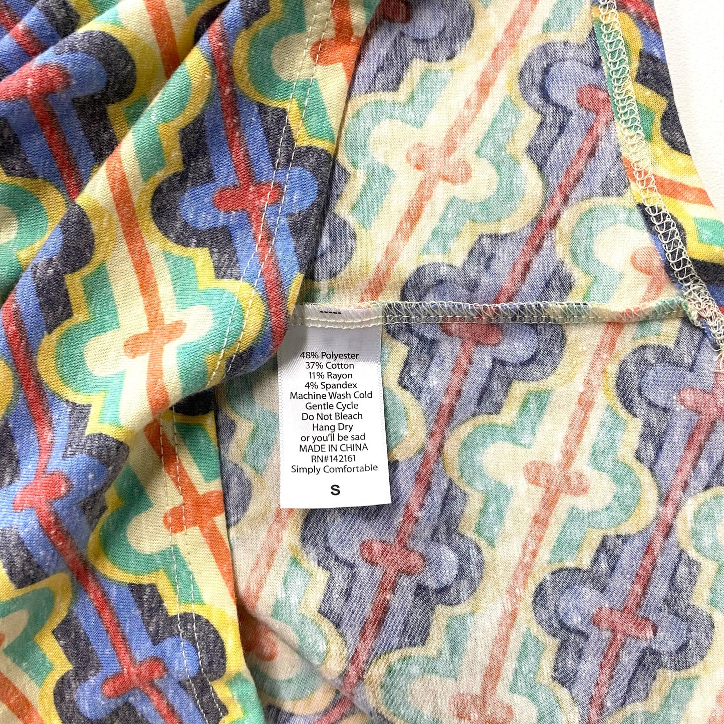 LuLaRoe Vault | Irma High-Low Tunic | Size: S (6-8) | Color: Blue/Yellow/Green | Link Pattern | NWT