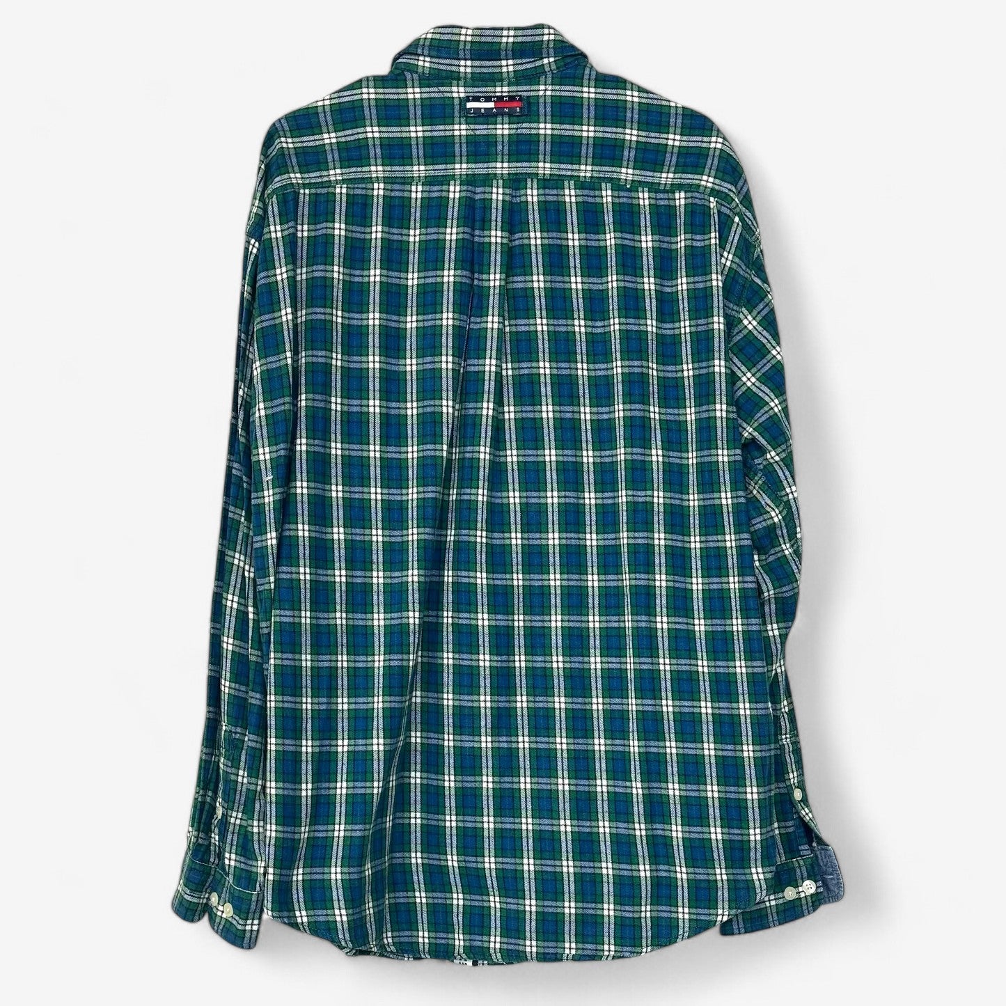 Tommy Jeans Men's Green/Blue Plaid Flannel Shirt - Size XL