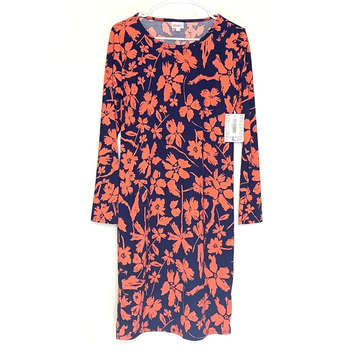 LuLaRoe Womens L Debbie Blue/Orange Floral L/s Sheath Dress NWT