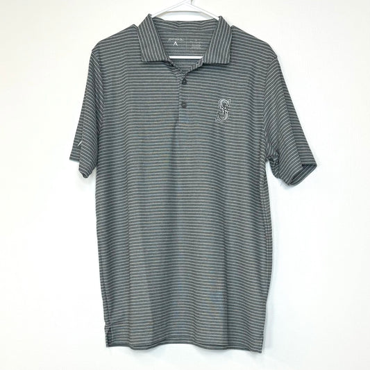 Seattle Mariners | Antigua | Striped S/s Polo Shirt | Color: Gray/White | Size: L | Pre-Owned