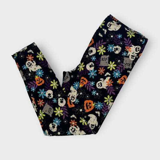 LuLaRoe | Print Leggings | TC (12-18) | Black/multicolor | Skulls/Flowers | New