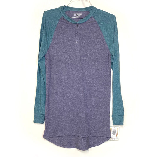 LuLaRoe Unisex Size XS Heather Green/Blue Mark Colorblock Henley Shirt L/s NWT