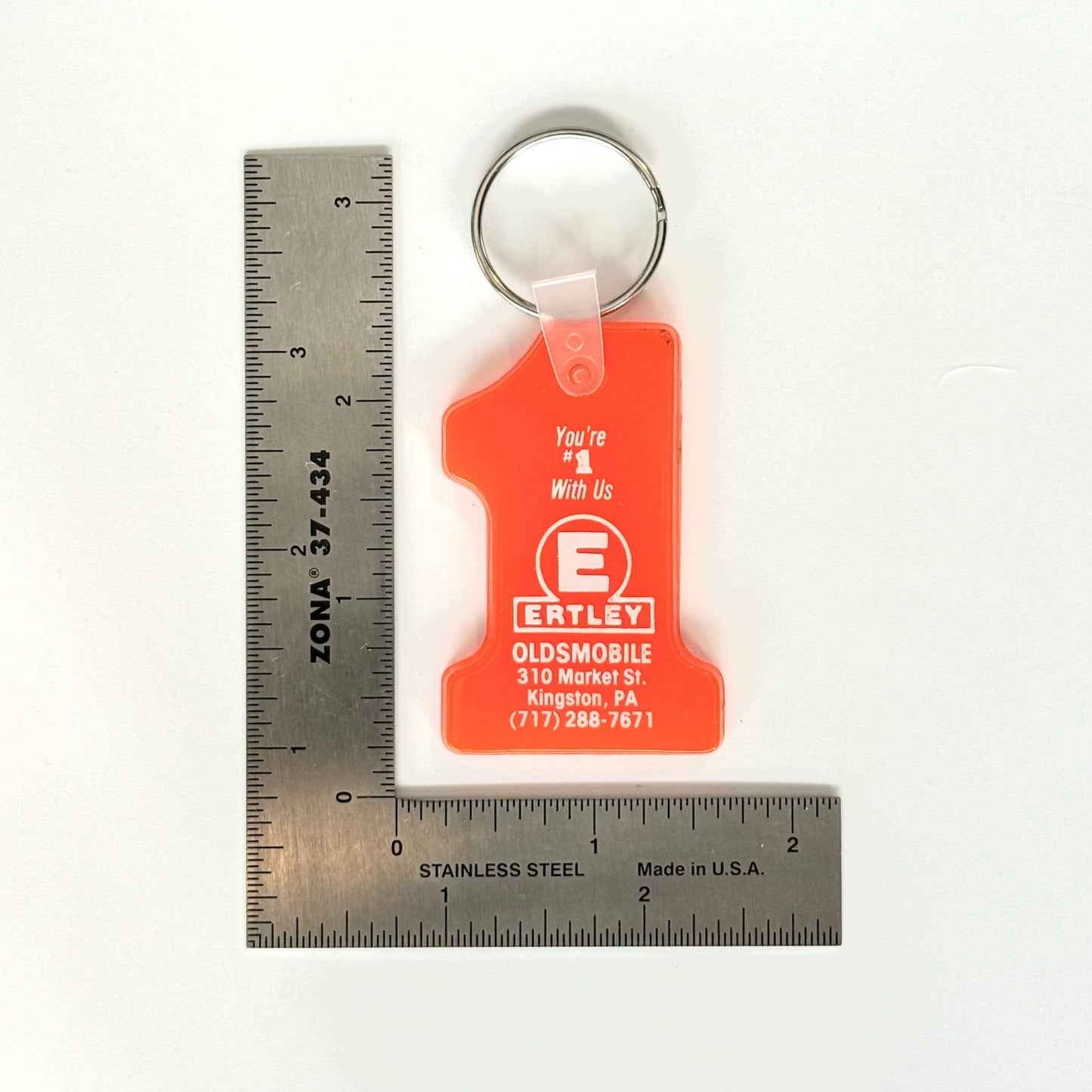 Pair of (2) Vintage ‘Ertley Oldsmobile -  Kingston, PA’ Orange Keychain Key Ring Rubber #1