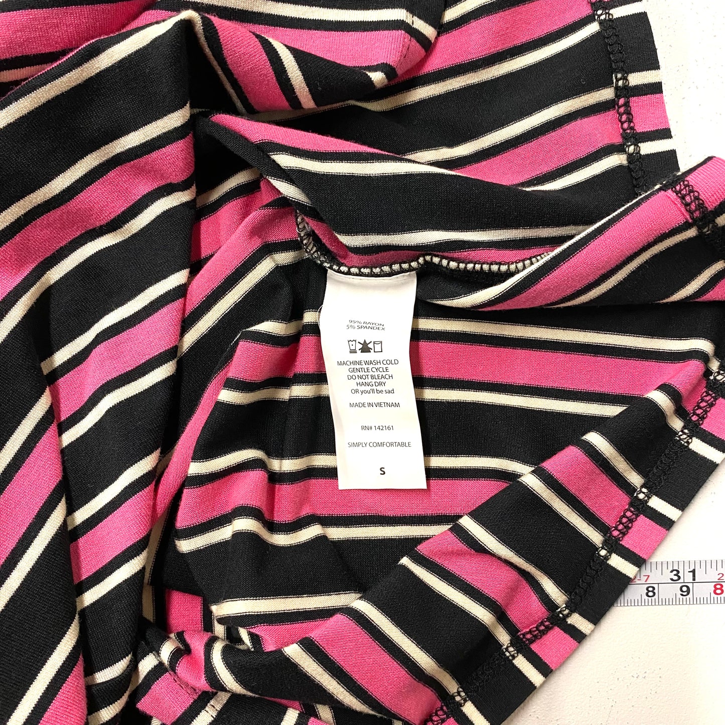 LuLaRoe Womens S Pink/Black/White Striped Julia Shift Dress Scoop Neck ½ Sleeves NWT
