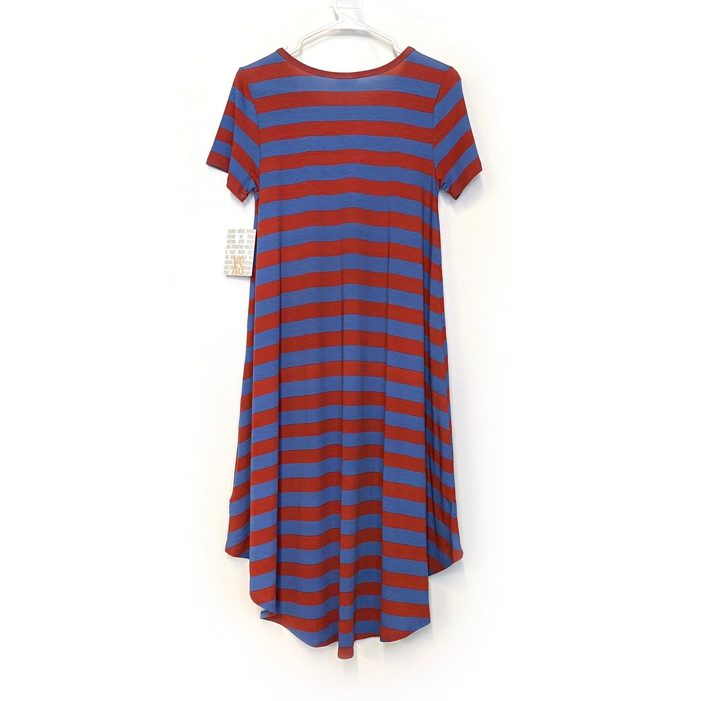 LuLaRoe Womens XS Red/Blue Classic Stripes 'Carly' S/s Swing Dress NWT