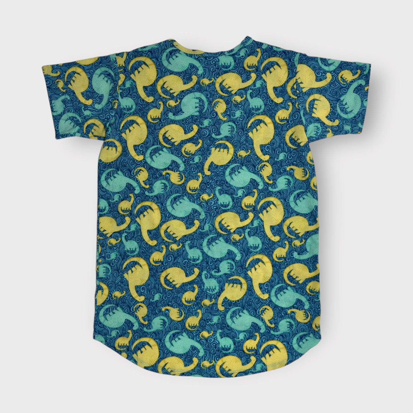 Lularoe Gracie Top | 14 (14-16) | Blue/Yellow Dinosaurs | NWT