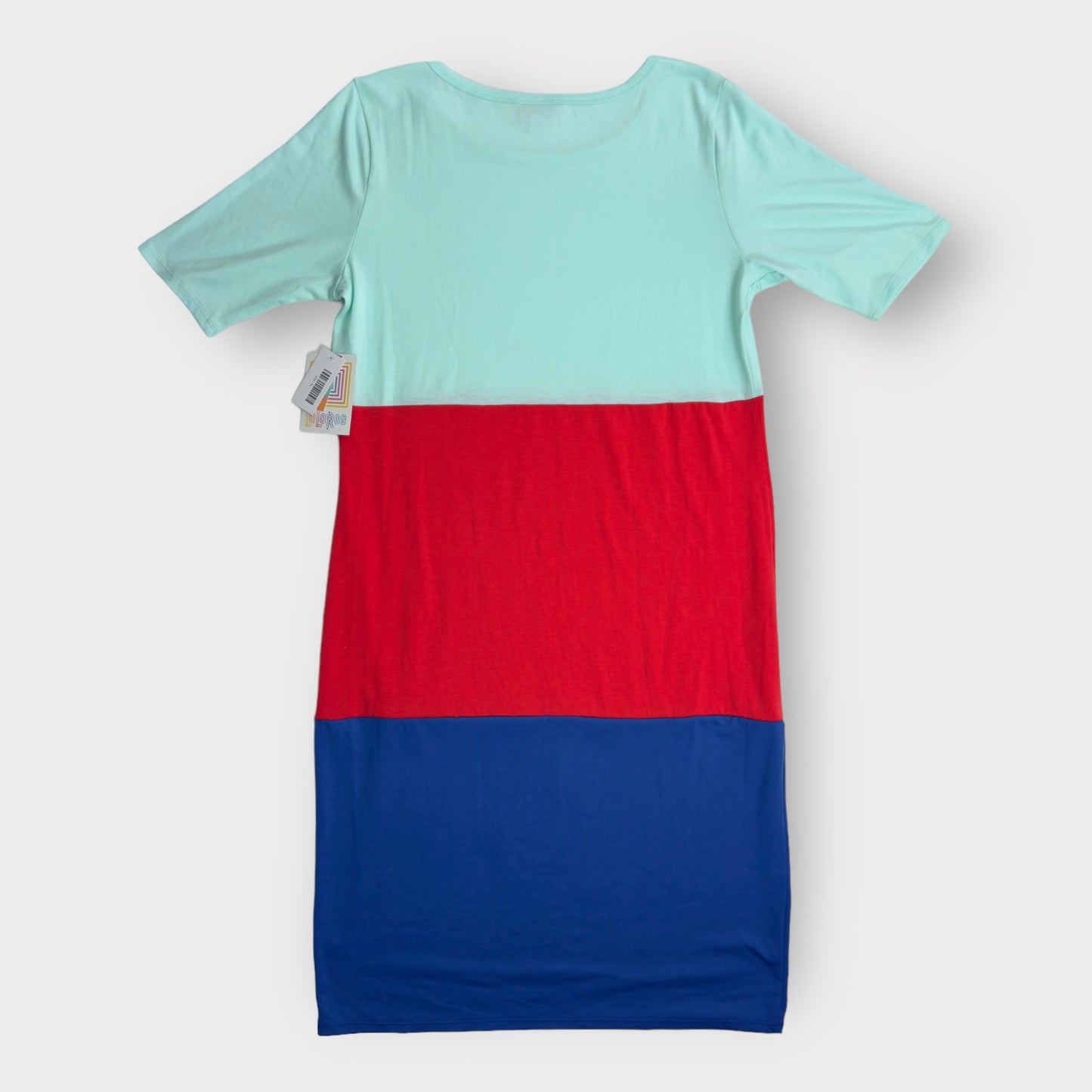 LuLaRoe Julia Bodycon Dress | XL (16-18) | Green/Red/Blue | Colorblock | NWT