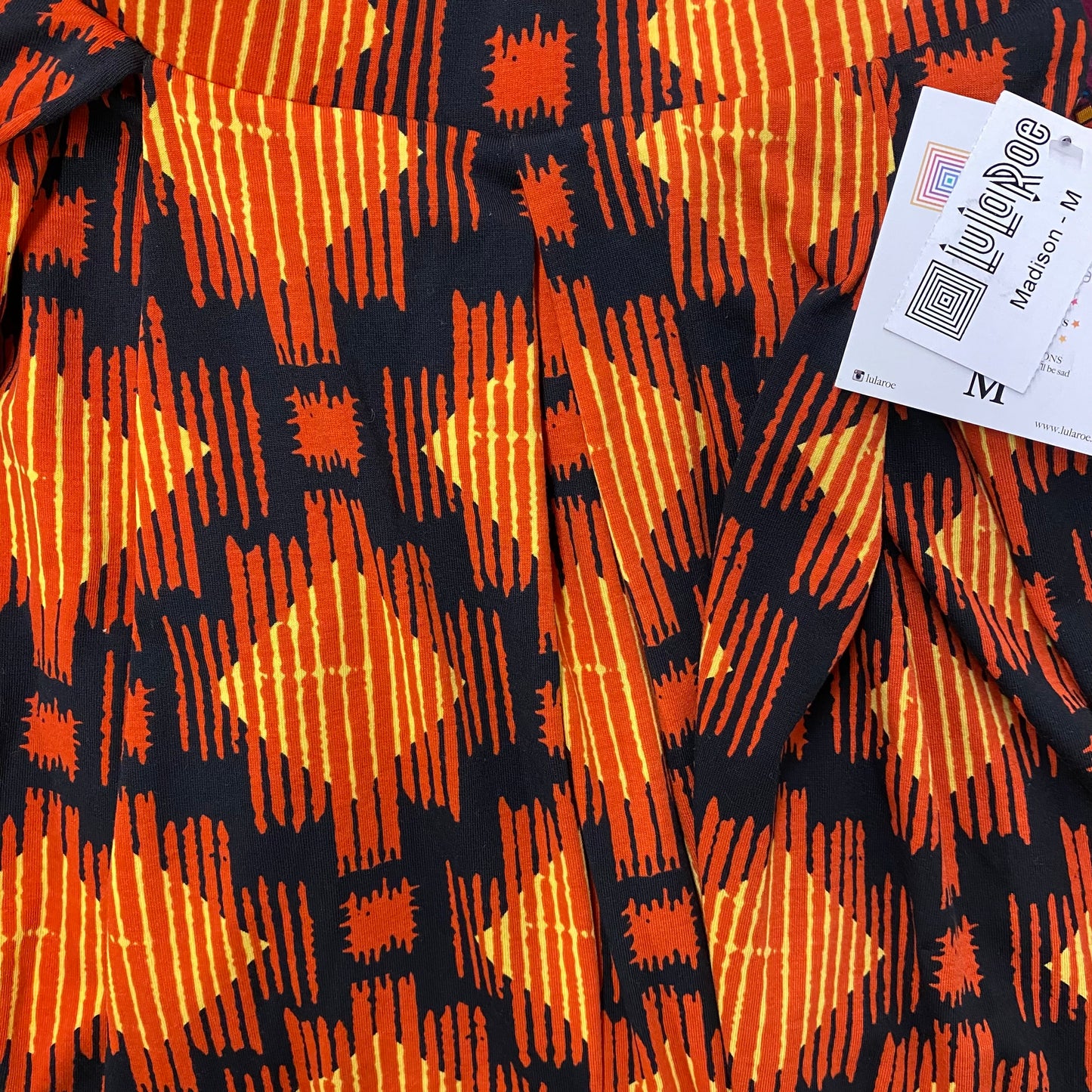 LuLaRoe M Orange/Yellow Southwest Stripes on Black Madison Skirt w/Pockets! NWT*