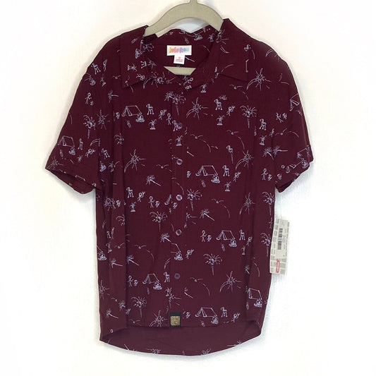 LuLaRoe Boys 6 Brick Red ‘Thor’ Camping Shirt S/s Button-Up NWT