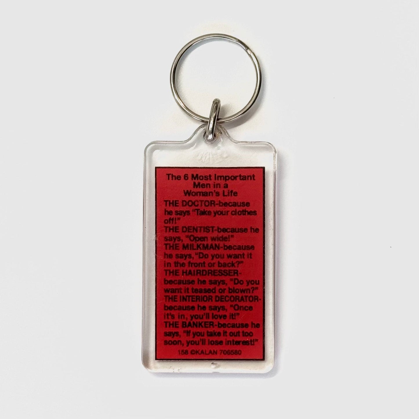 Vintage Novelty Adult Humor Keychain ‘Important Men in a Womens Life’ Key Ring Clear Acrylic