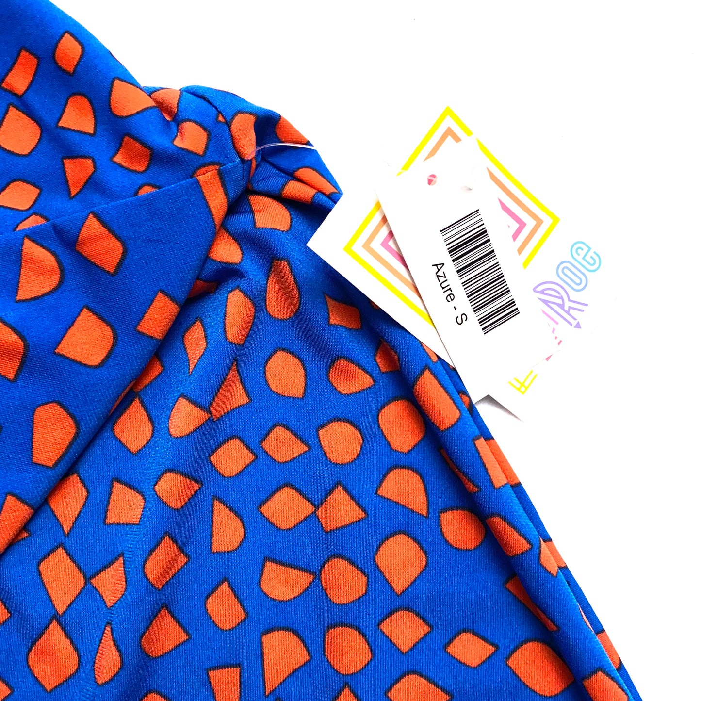 LuLaRoe Womens Azure Skirt | S | Royal Blue/Orange Geometric Citrus Print | Soft Jersey Knit | NWT