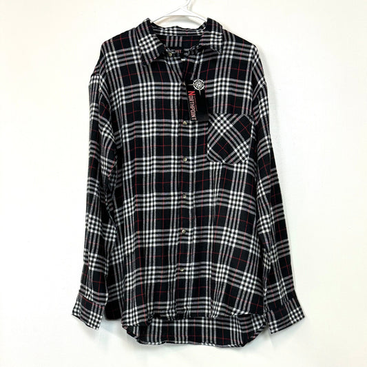 Northpoint | Mens Plaid Print Flannel L/s Shirt | Color: Black/White/Red | Size: XL | NWT