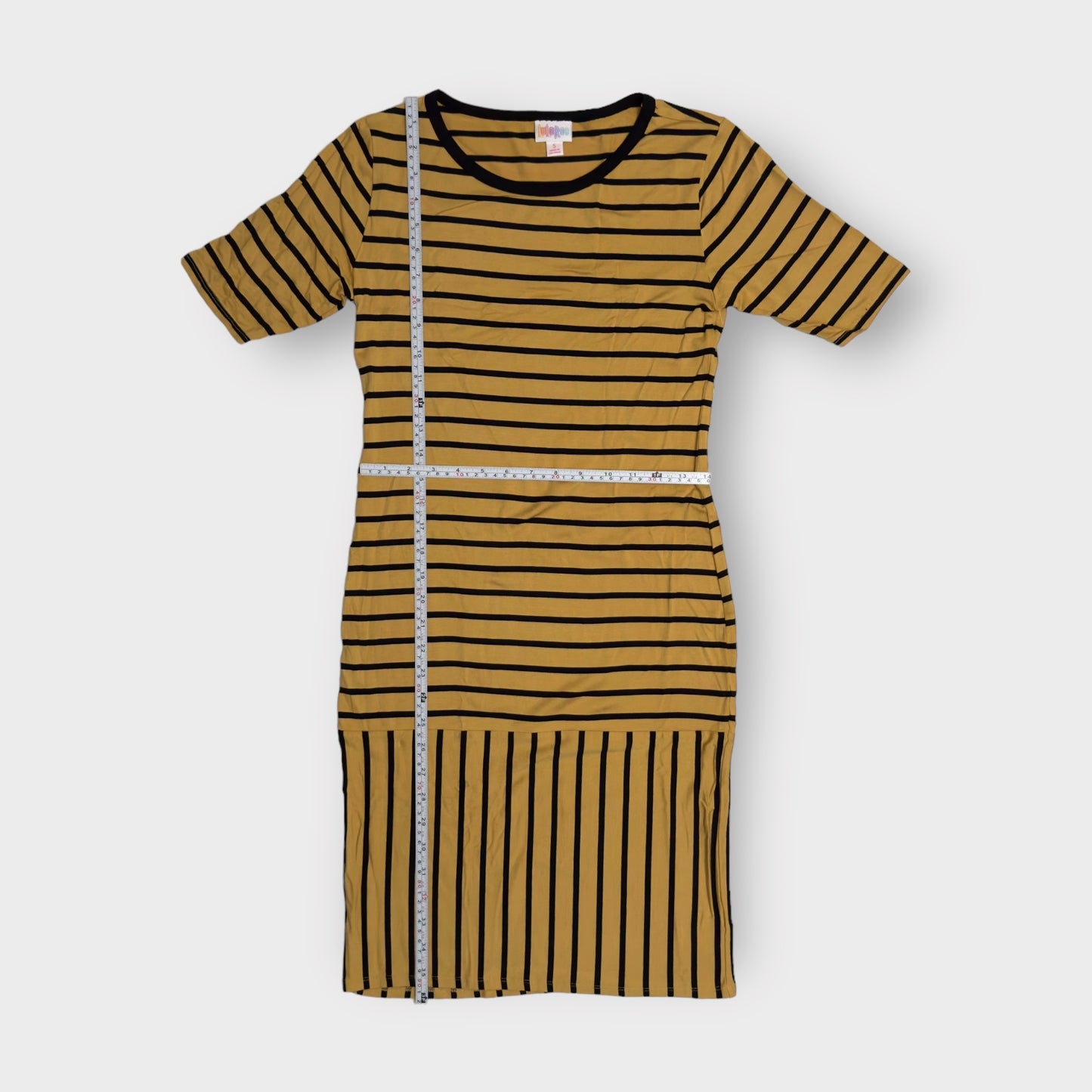 LuLaRoe Julia Bodycon Dress | S (4-6) | Gold/Black Stripes | NWT