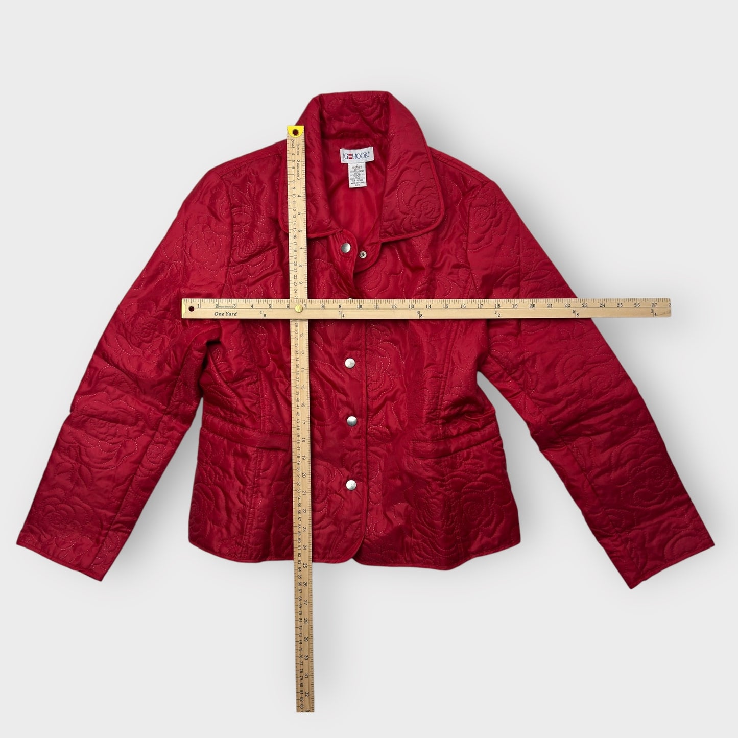 J.G. Hook Red Lightweight Rose Pattern Snap Jacket M