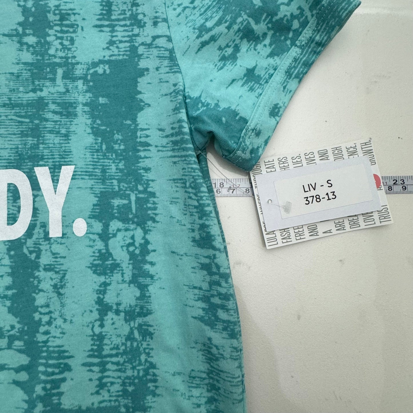 LuLaRoe | Liv T | S (6-8) | Green/white | ‘NOT FOR EVERYBODY’ | Acid Washed | NWT