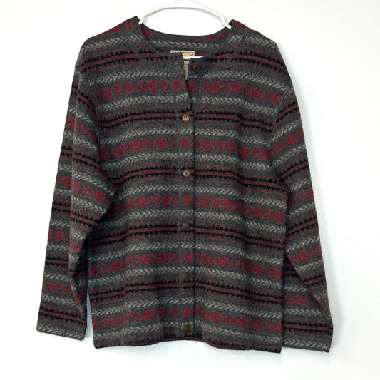 Woolrich | Nordic Button-Up Wool Cardigan Sweater | Color: Gray/Red | Size: L | Vintage
