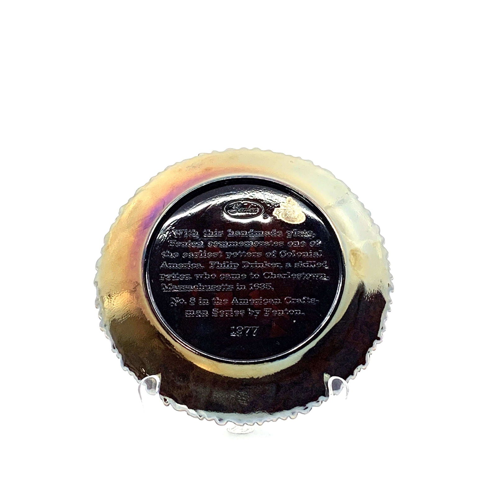 1977 Fenton Glass Collector Plate No. 8 In The Annual Series Early Craftsman of English America -  | Buy at Parsimony Shoppes