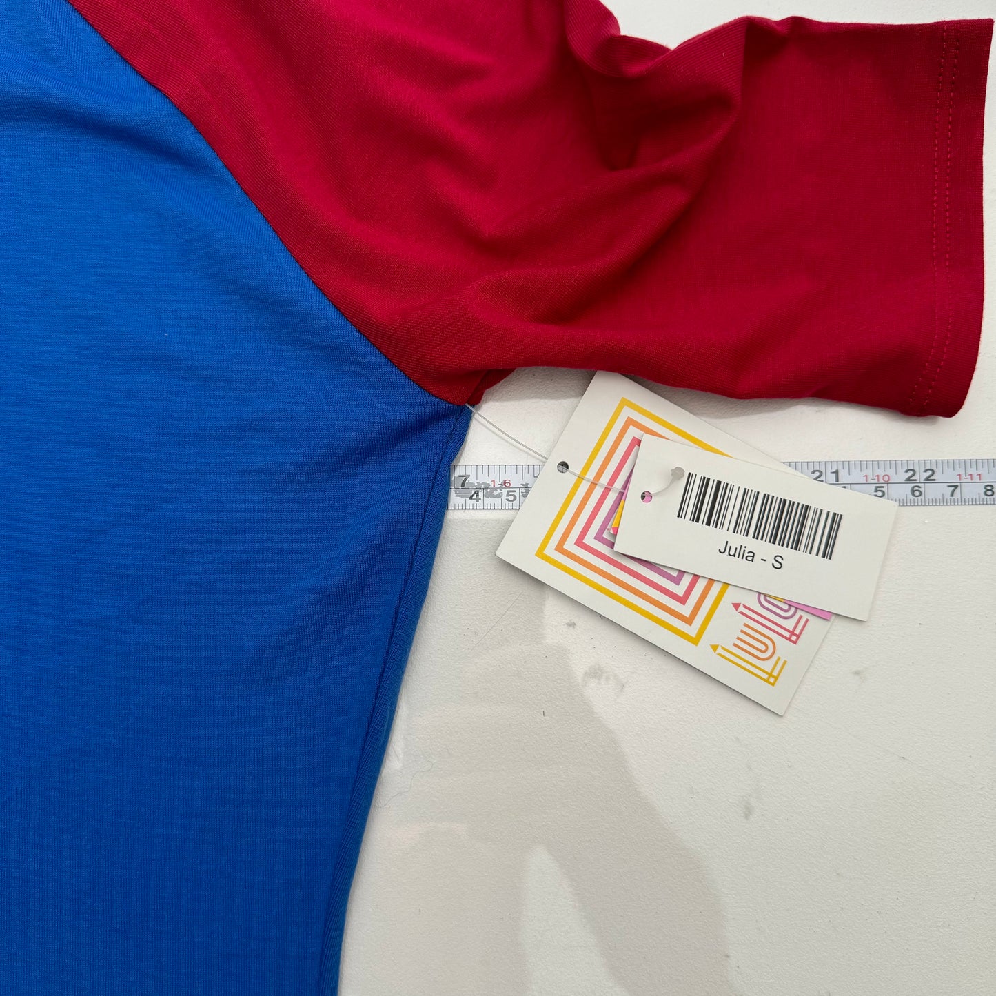 LuLaRoe Julia Bodycon Dress | S (4-6) | Red/Blue| Colorblock/Raglan | NWT