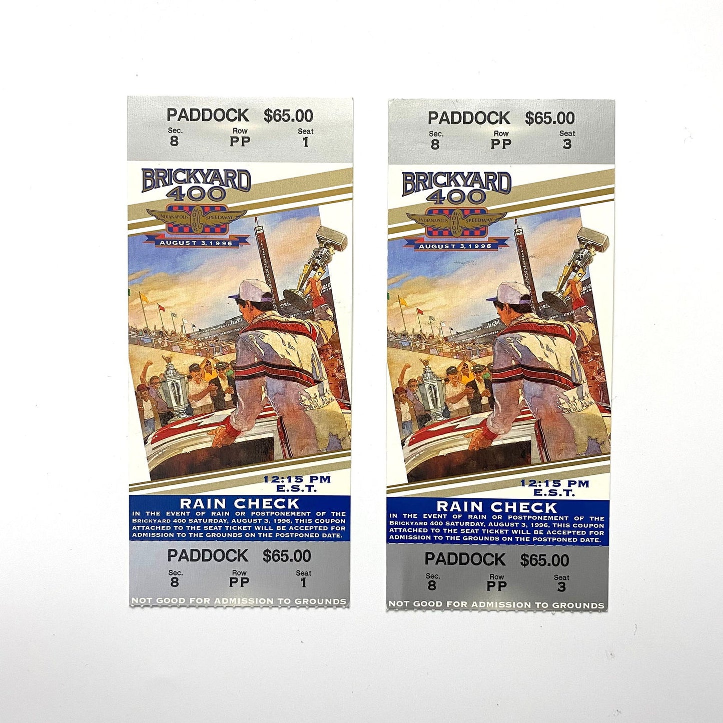 1996 Brickyard 400 Indianapolis Motor Speedway Ticket Stubs, Pair of -  | Buy at Parsimony Shoppes