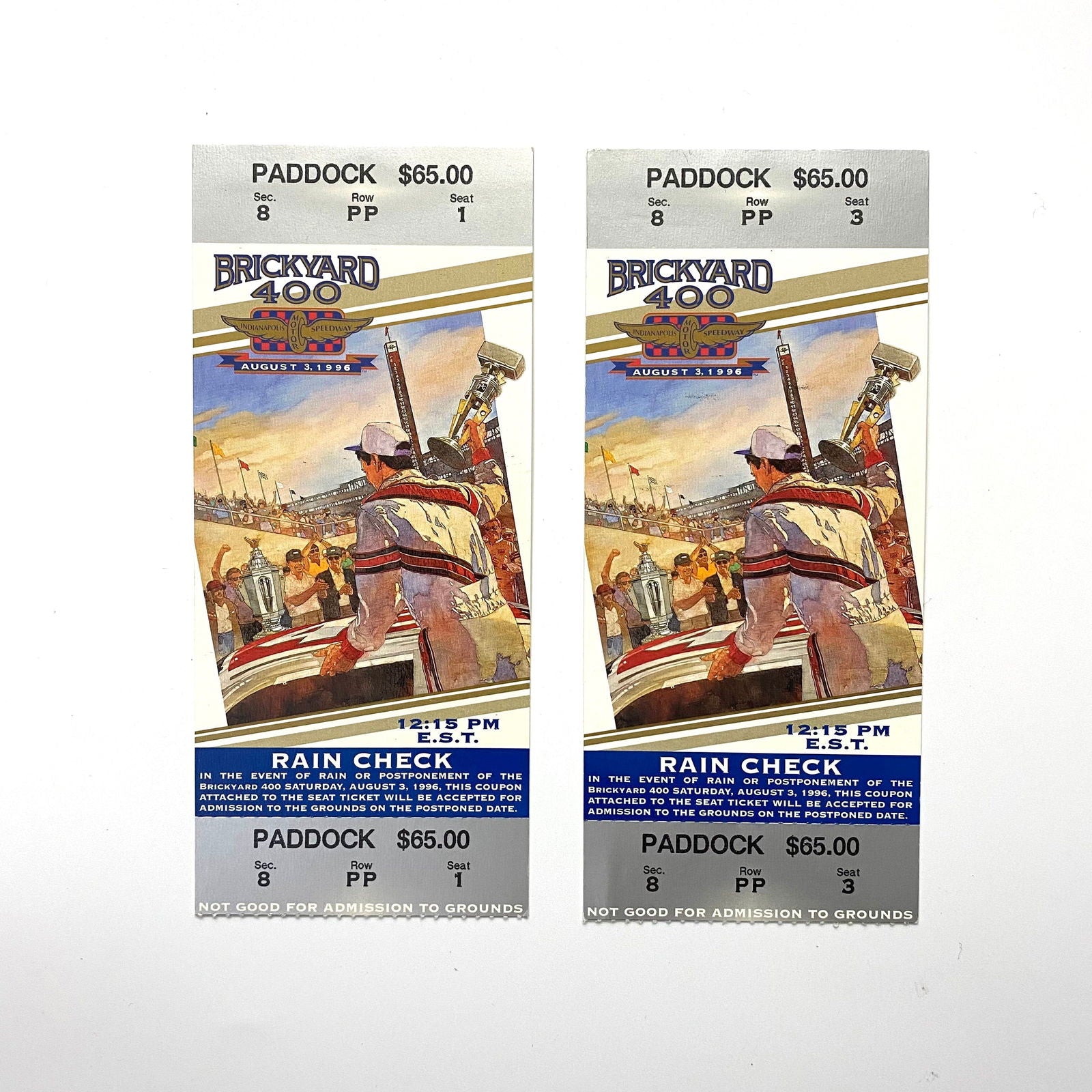 1996 Brickyard 400 Indianapolis Motor Speedway Ticket Stubs, Pair of -  | Buy at Parsimony Shoppes