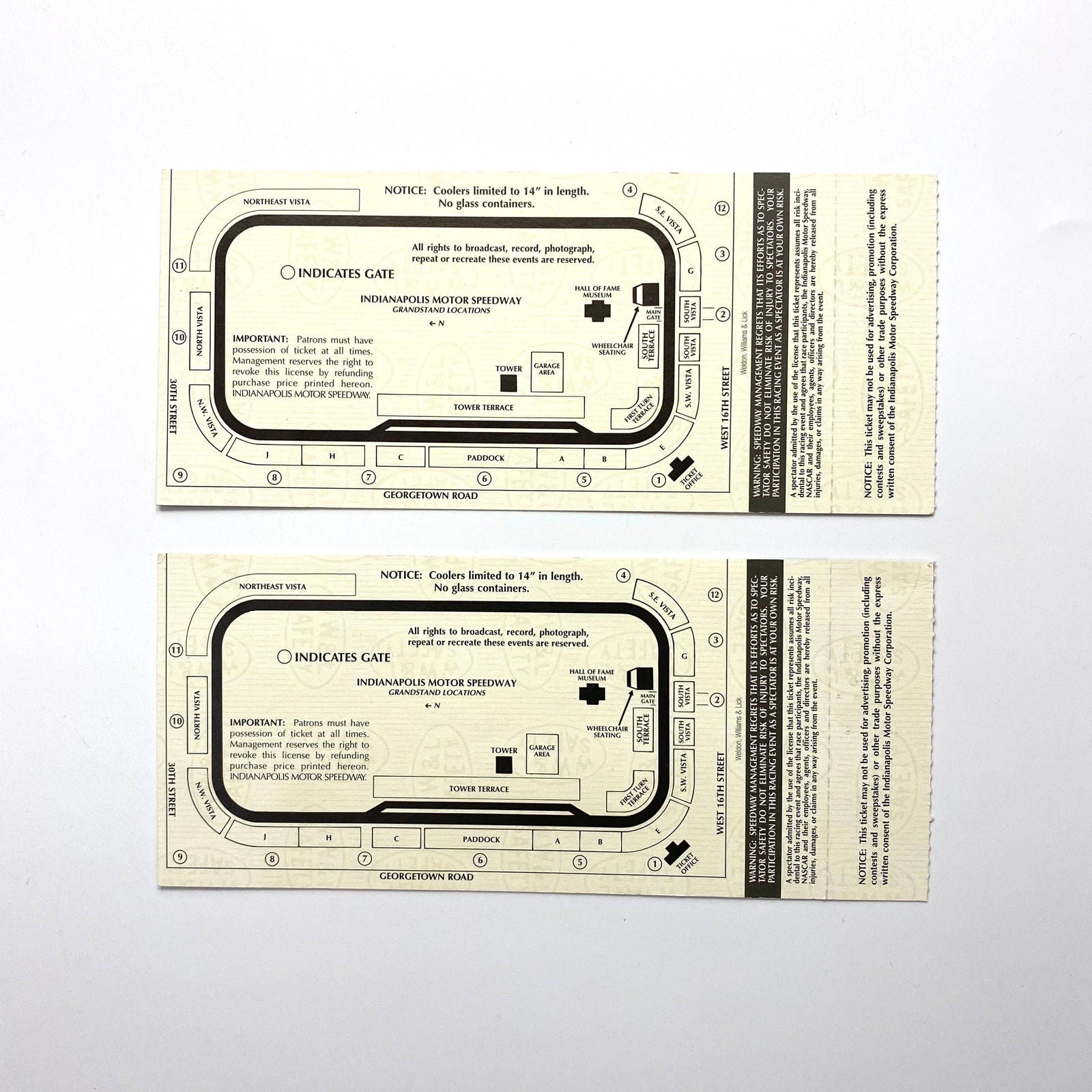 1996 Brickyard 400 Indianapolis Motor Speedway Ticket Stubs, Pair of -  | Buy at Parsimony Shoppes