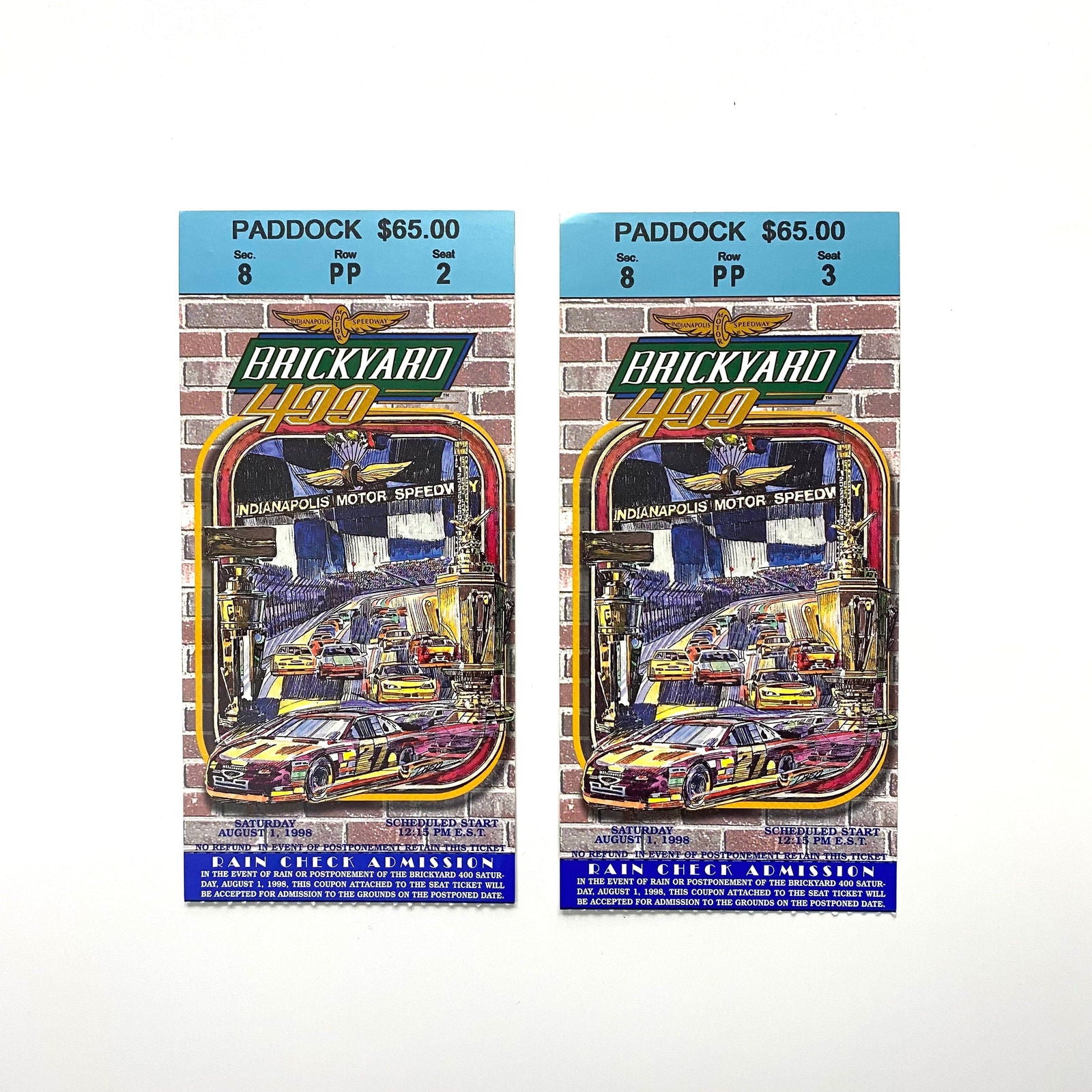 1998 Brickyard 400 Indianapolis Motor Speedway Ticket Stubs, Pair of -  | Buy at Parsimony Shoppes