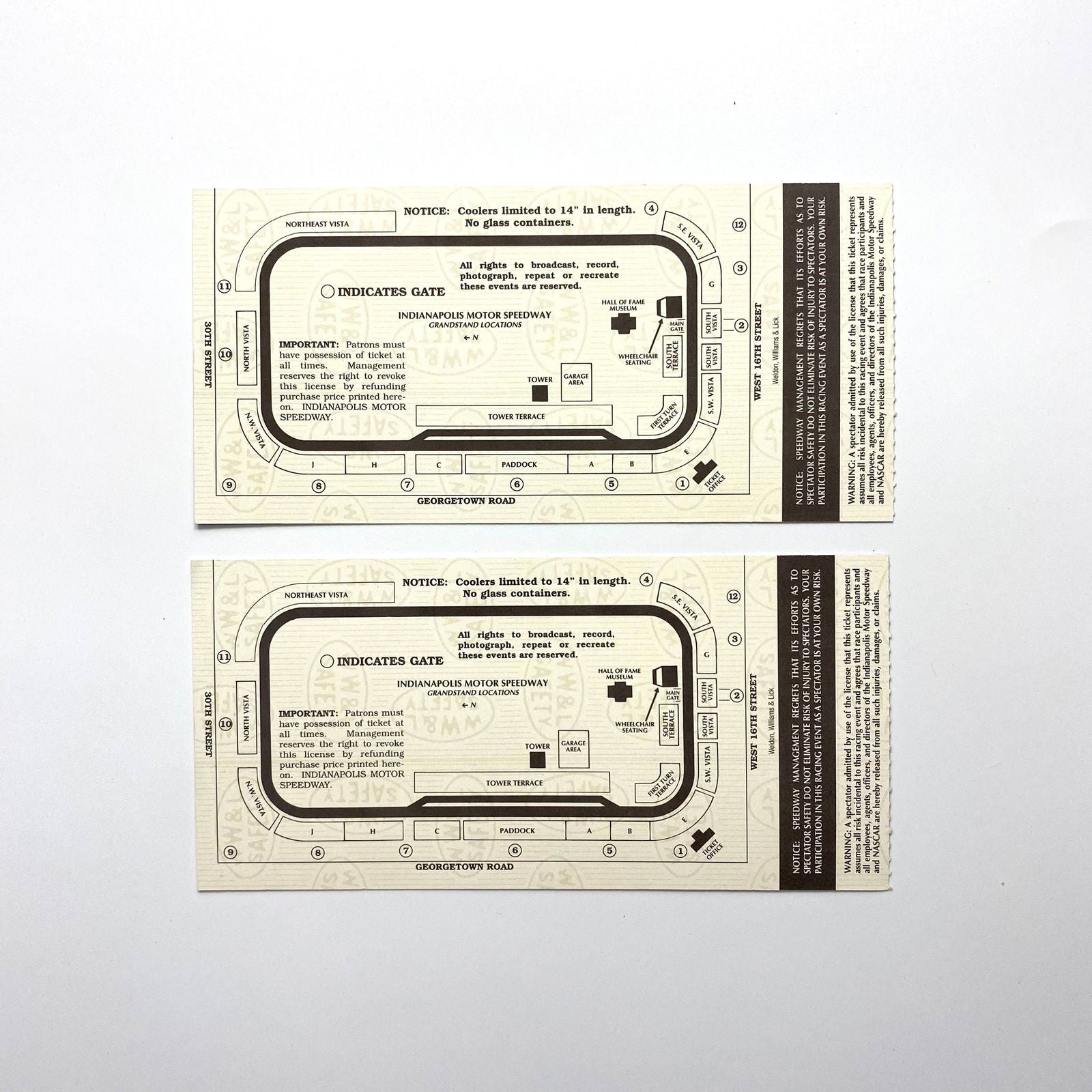 1998 Brickyard 400 Indianapolis Motor Speedway Ticket Stubs, Pair of -  | Buy at Parsimony Shoppes
