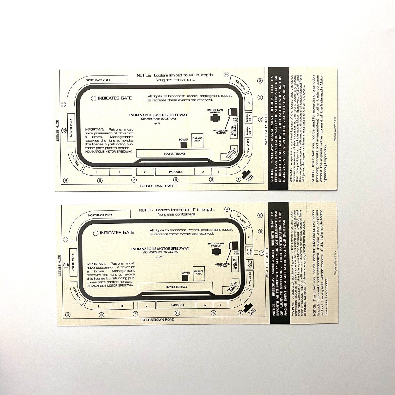 1999 Brickyard 400 Indianapolis Motor Speedway Ticket Stubs, Pair of -  | Buy at Parsimony Shoppes