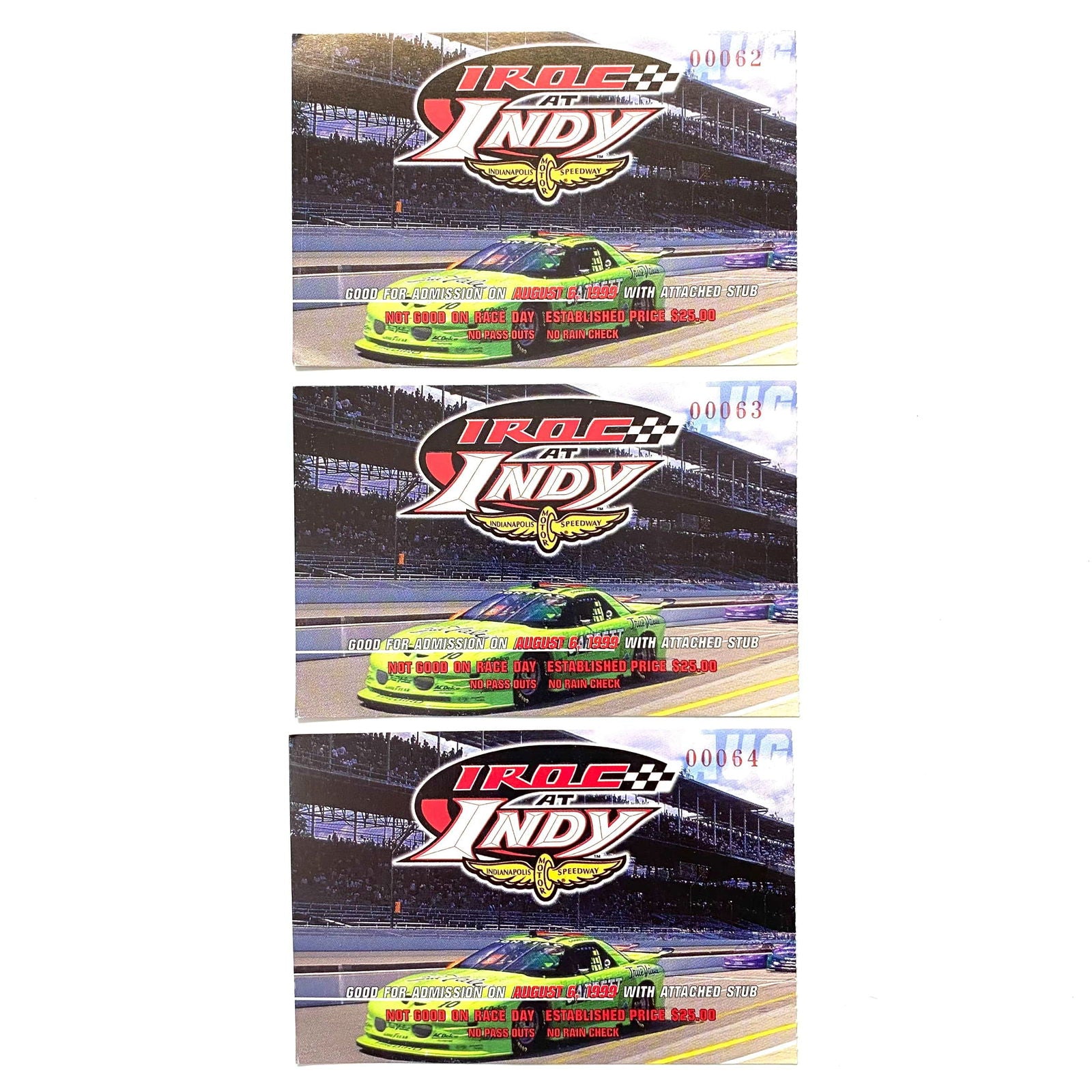 1999 IROC at INDY Indianapolis Motor Speedway Ticket Stubs, Set of -  | Buy at Parsimony Shoppes