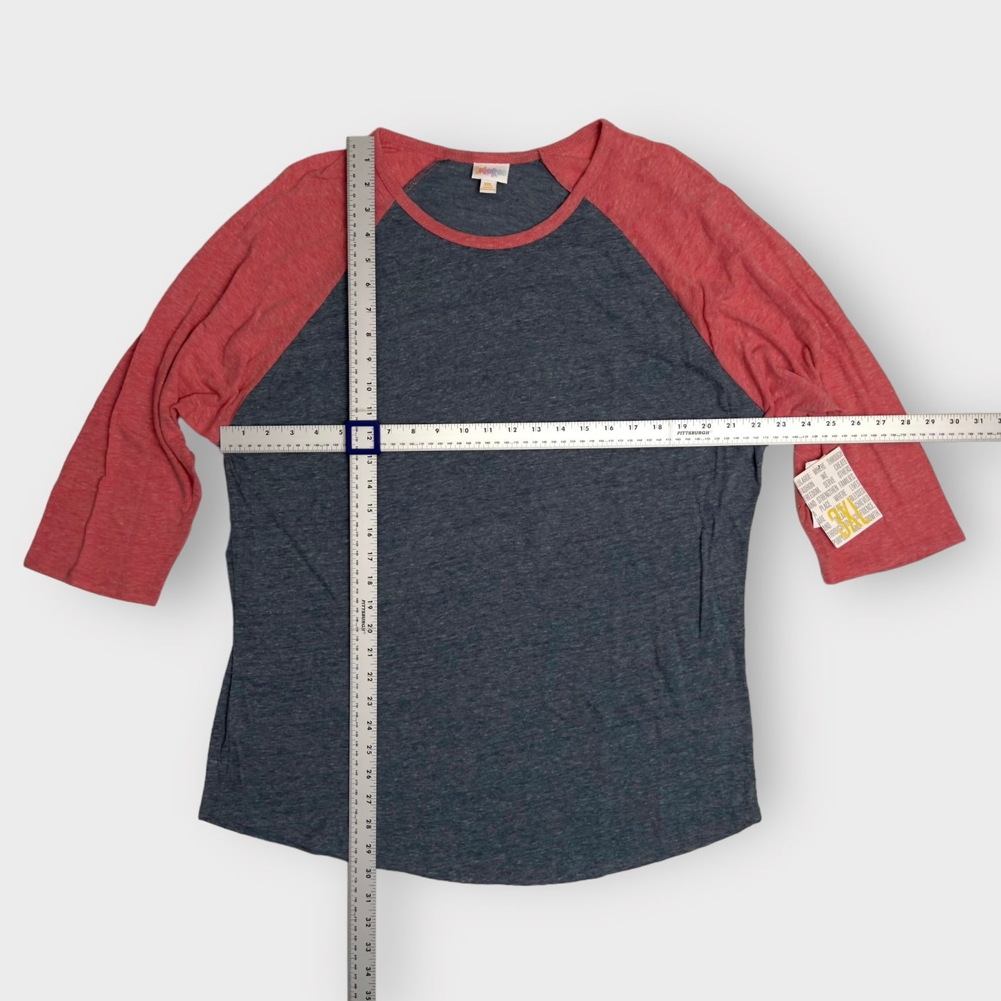 LuLaRoe Randy Unisex Raglan Tee | 3XL | Gray/Red Heathered/Colorblock | NWT