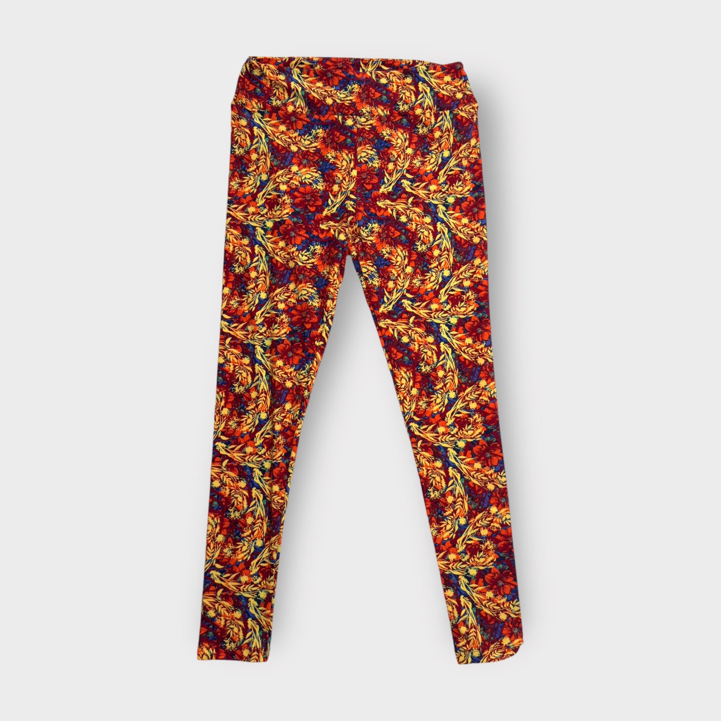 LuLaRoe Womens Leggings | TC (12-18) | Red, Yellow, and Orange Floral Pattern | Soft and Stretchy | NWT