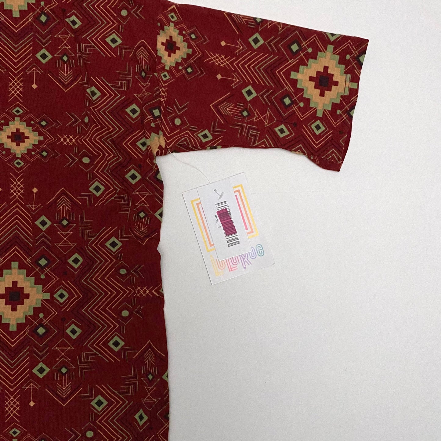 LuLaRoe Irma High-Low S/s Tunic | S (6-8) | Red/Orange Southwestern | NWT