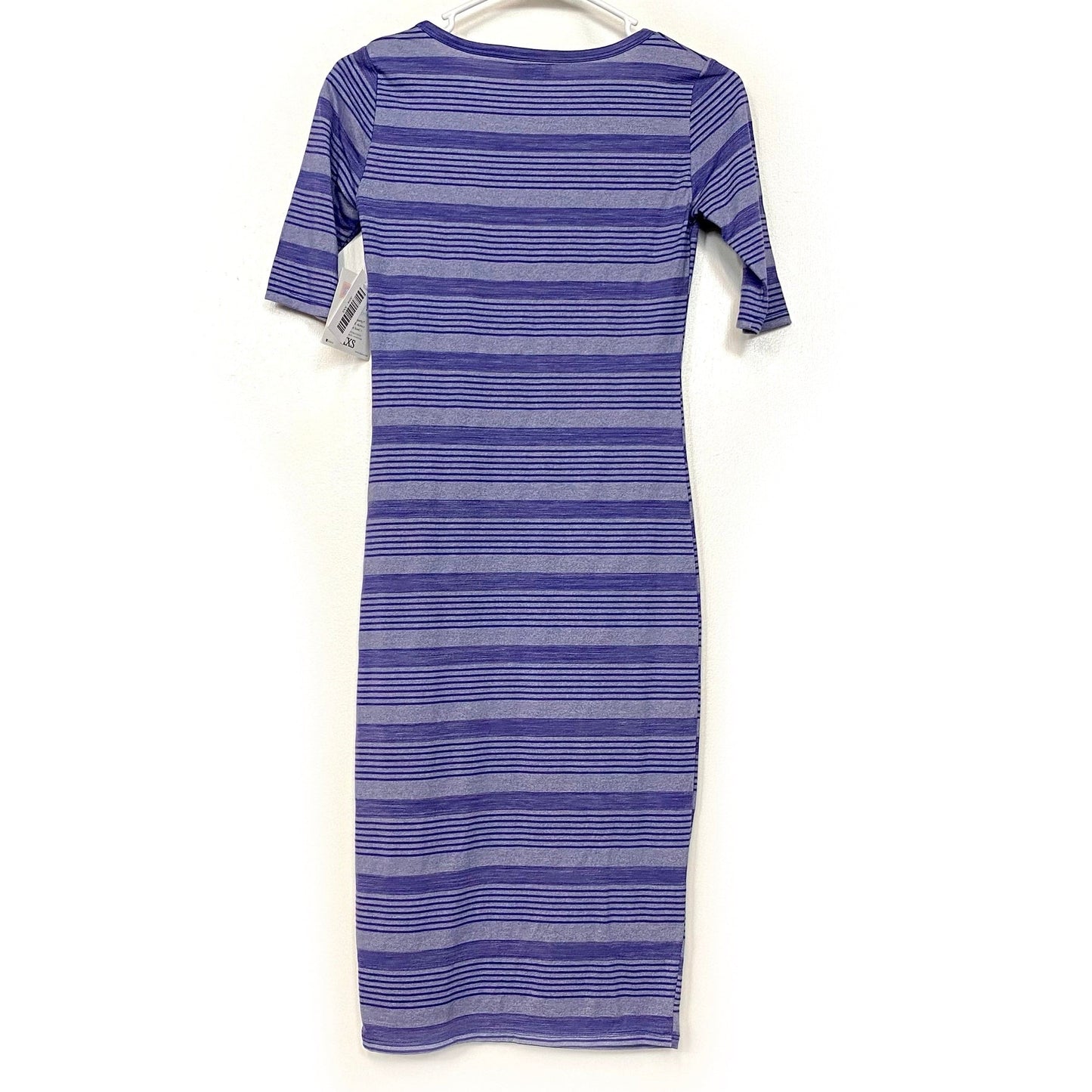 LuLaRoe Womens XXS Purple/Purple Striped Julia Shift Dress Scoop Neck ½ Sleeves NWT