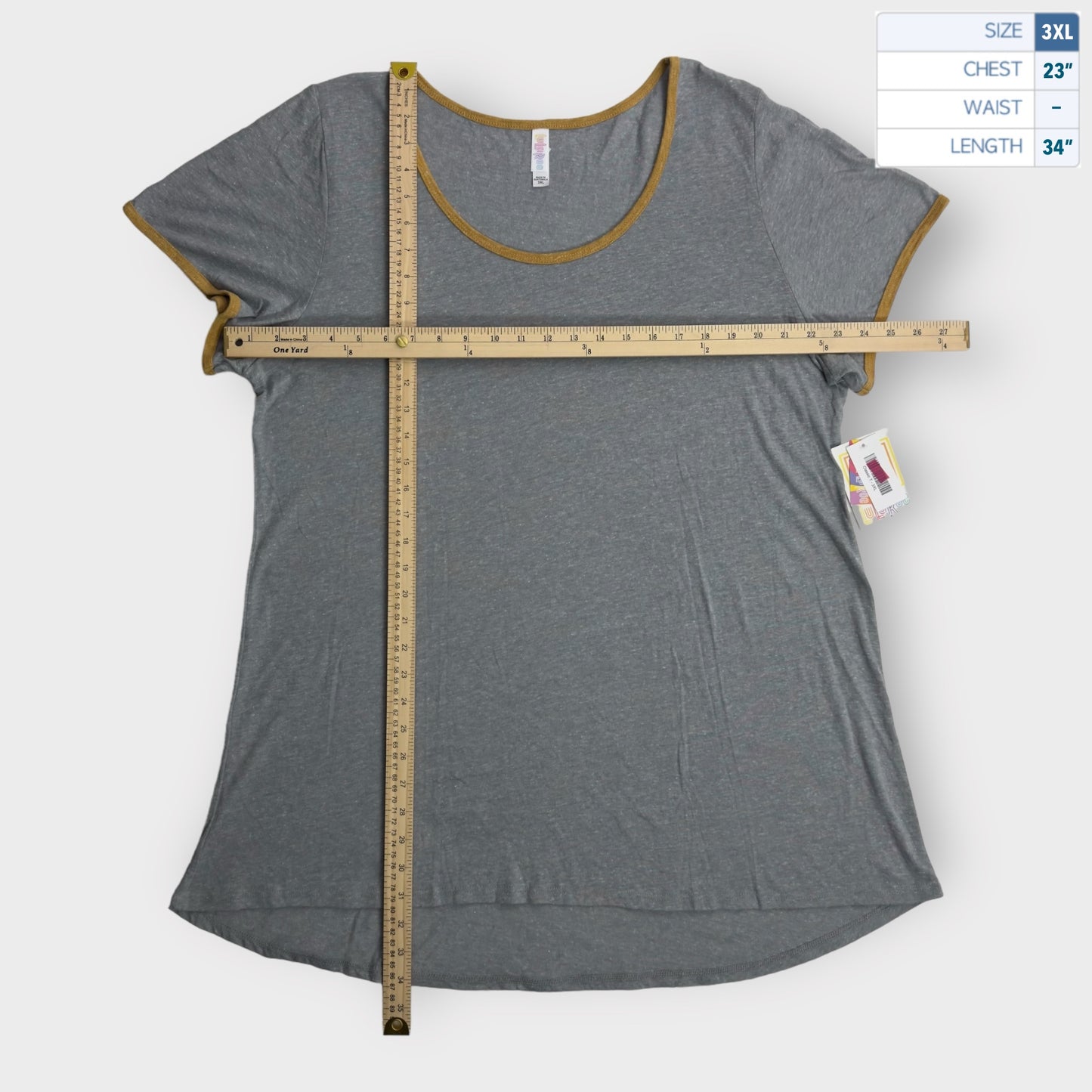 LuLaRoe Classic T S/s Top | 3XL | Grey/Gold Piped | NWT