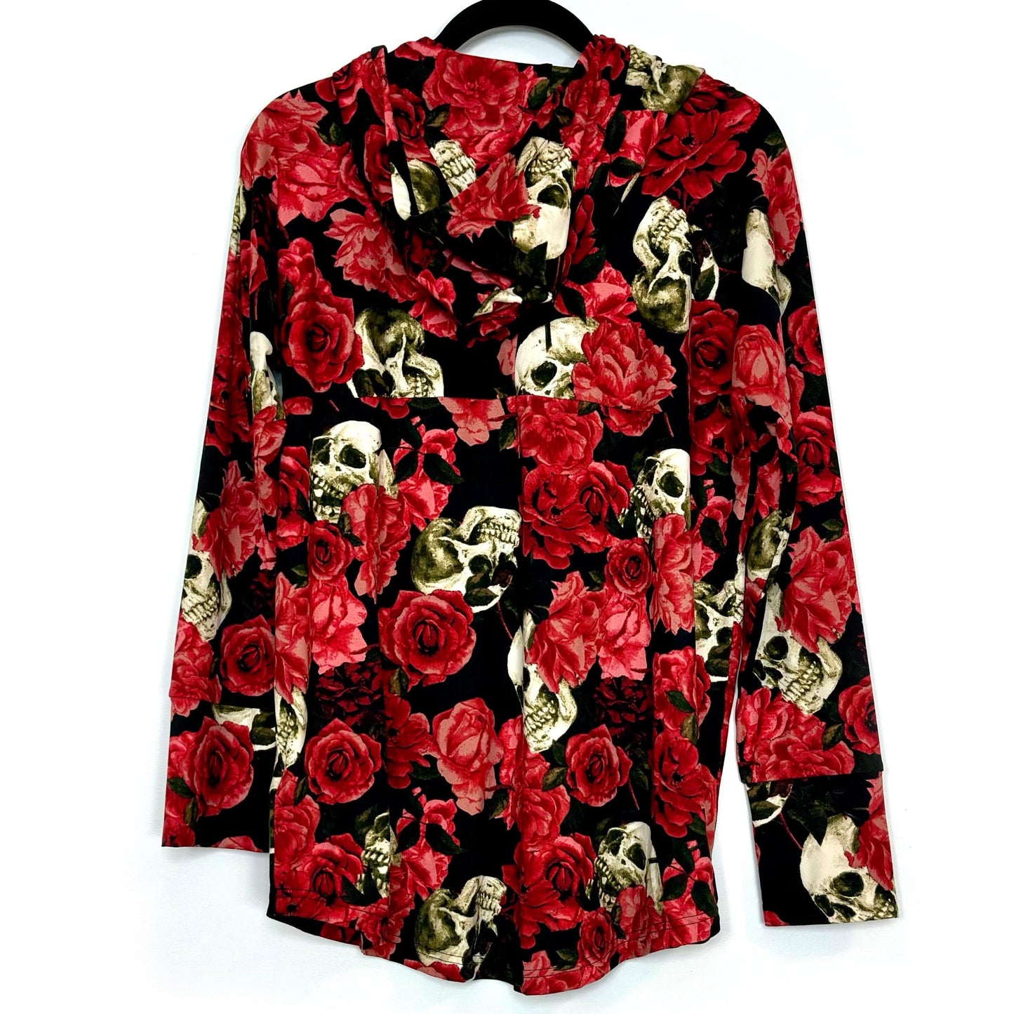 LuLaRoe Vault | Amber Lightweight Hoodie | Size: L | Color: Black/Red | Skulls & Roses | NWT