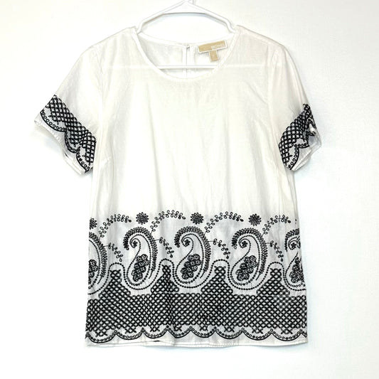 Michael Kors | Womens Embroided Dolman Sleeve Top | Color: White/Black | Size: M | Pre-Owned