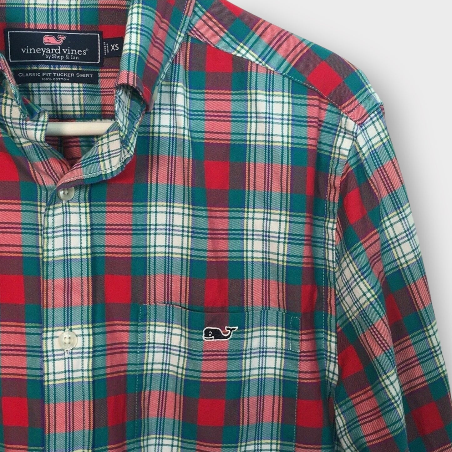 Vineyard Vines Mens Tucker Shirt | Size XS | Red/Green Plaid | 100% Cotton | EUC